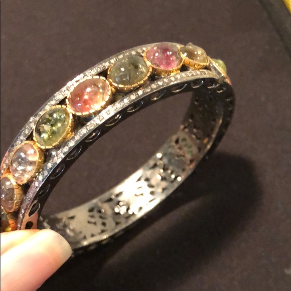 Bangle bracelet w diamonds and stones. - Picture 1 of 9